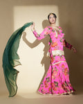 Hot pink floral kurta set with palazzo pants