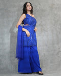 Royal Blue Sequin Embellished Suit Set with Dupatta