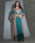 Teal long kurta with multicolour floral embroidery for women
