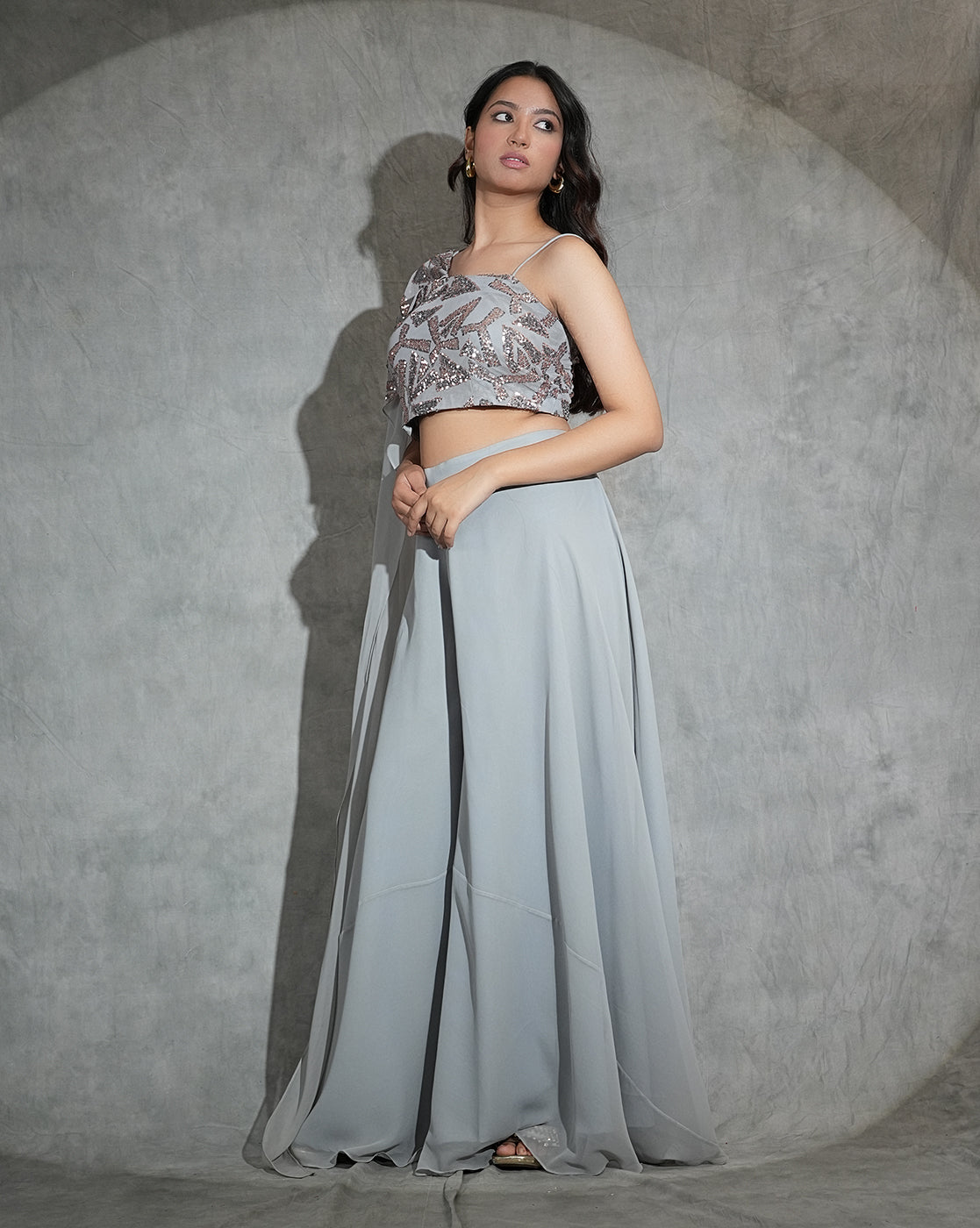 Grey Sequin sharara set