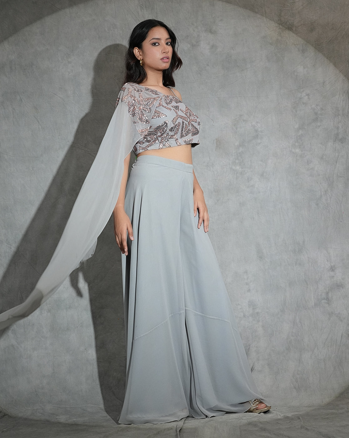 Grey Sequin sharara set