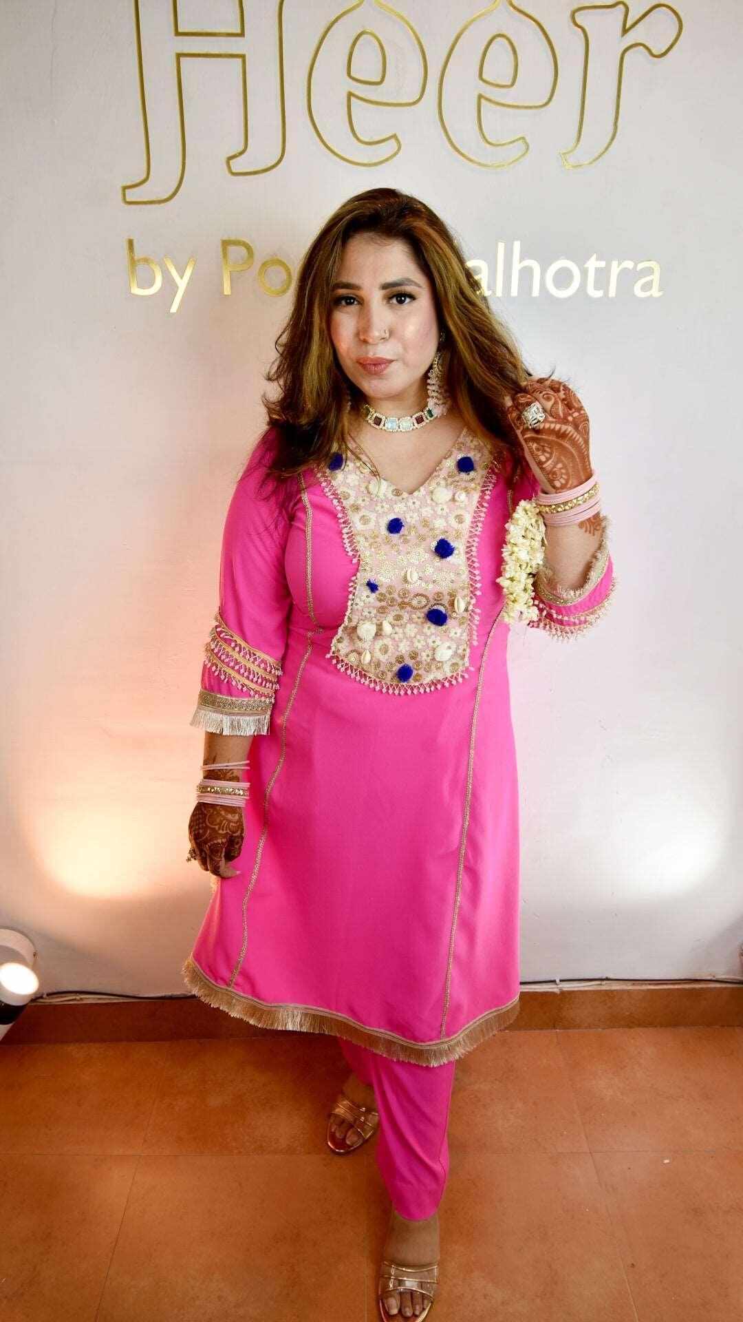 Hot Pink suit with lace work - Heer by Pooja