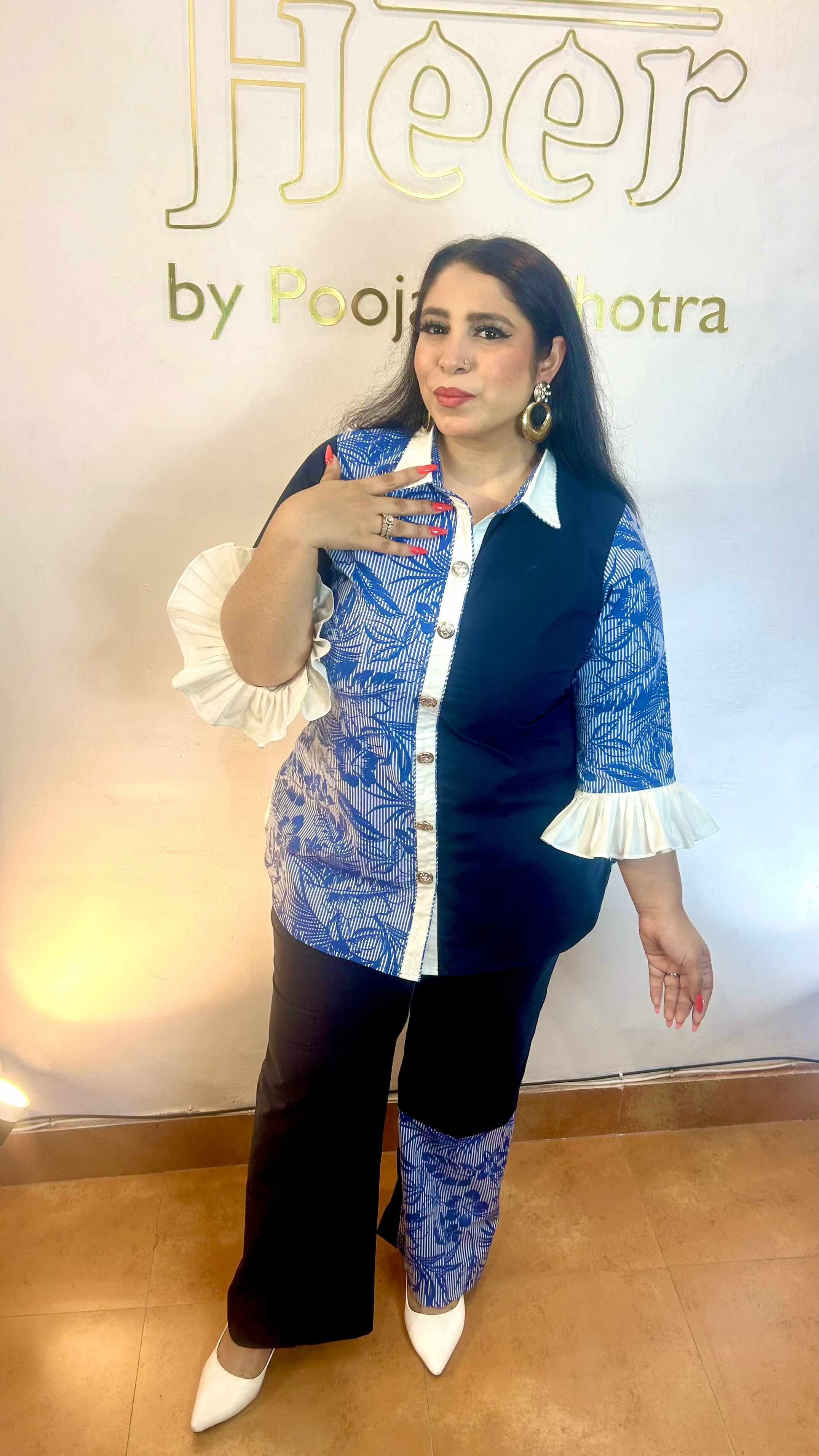 Deep Blue floral print co-ord set - Heer by Pooja