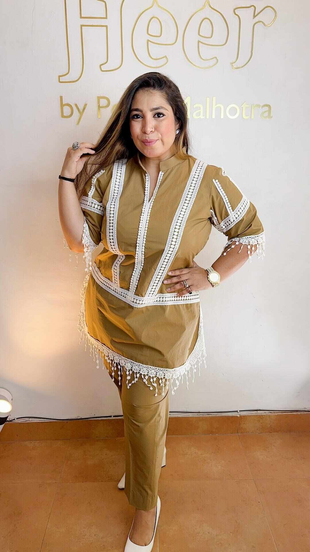 Brown co-ord set with lace work Heer by Pooja