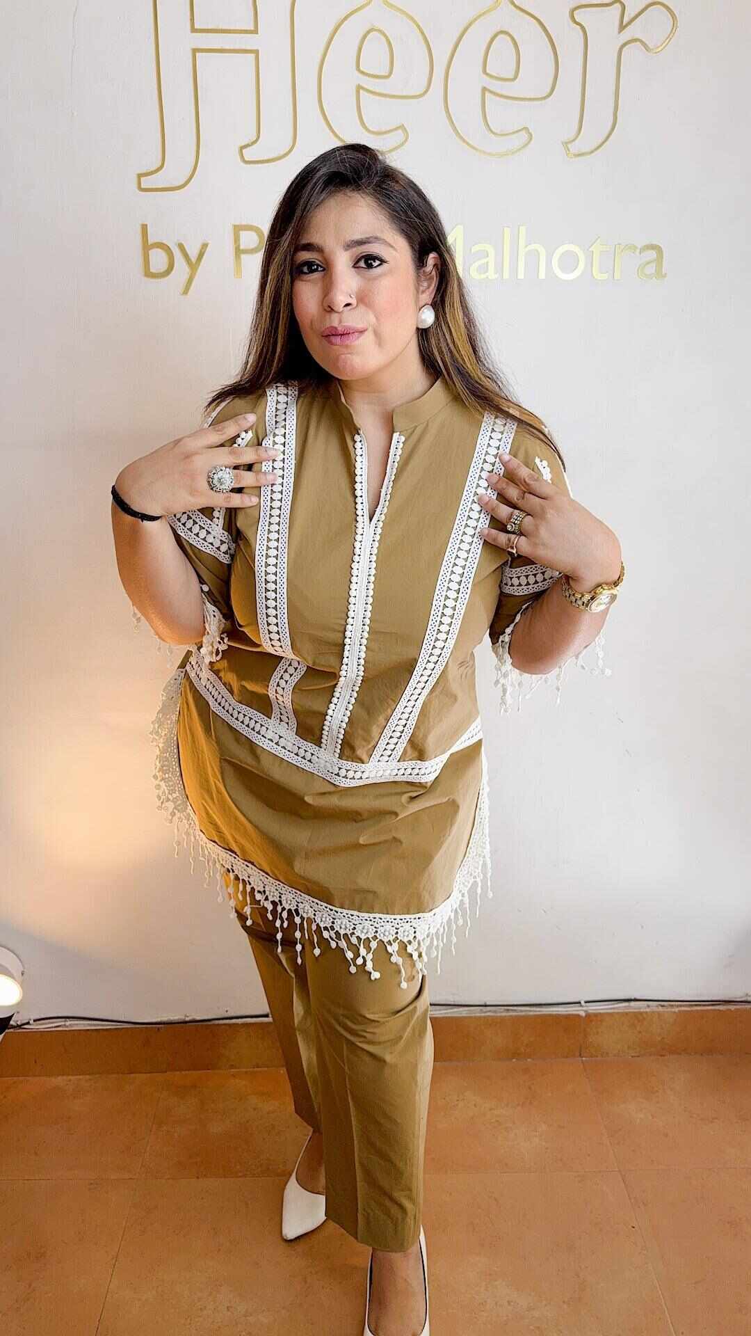 Brown co-ord set with lace work Heer by Pooja