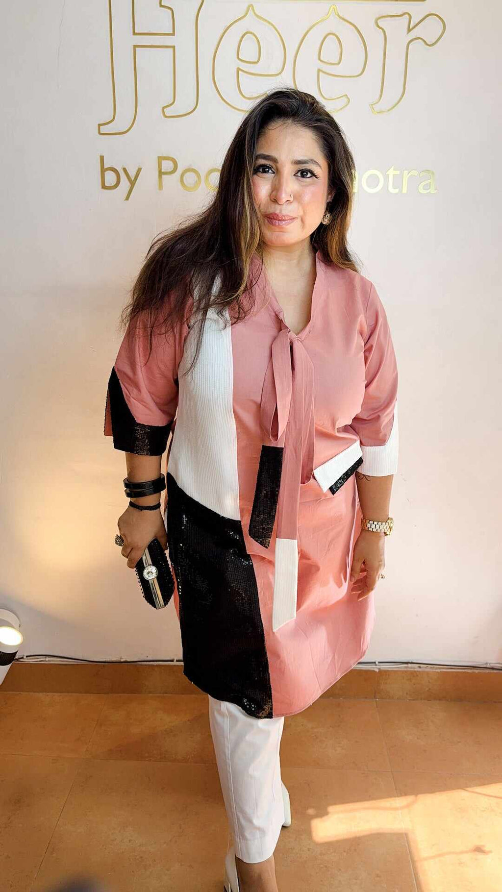 Cotton blush pink set with black and white sequence Heer by Pooja