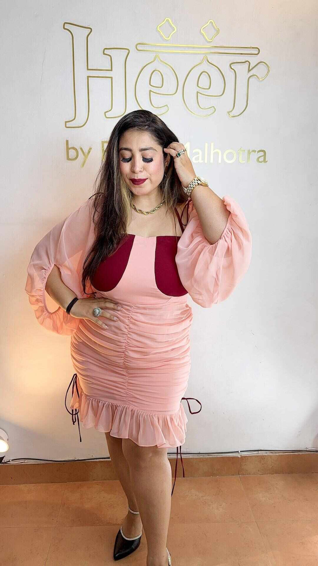 Peach maroon georgette dress Heer by Pooja