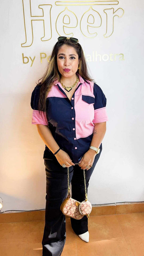 Blue pink cotton block shirt Heer by Pooja