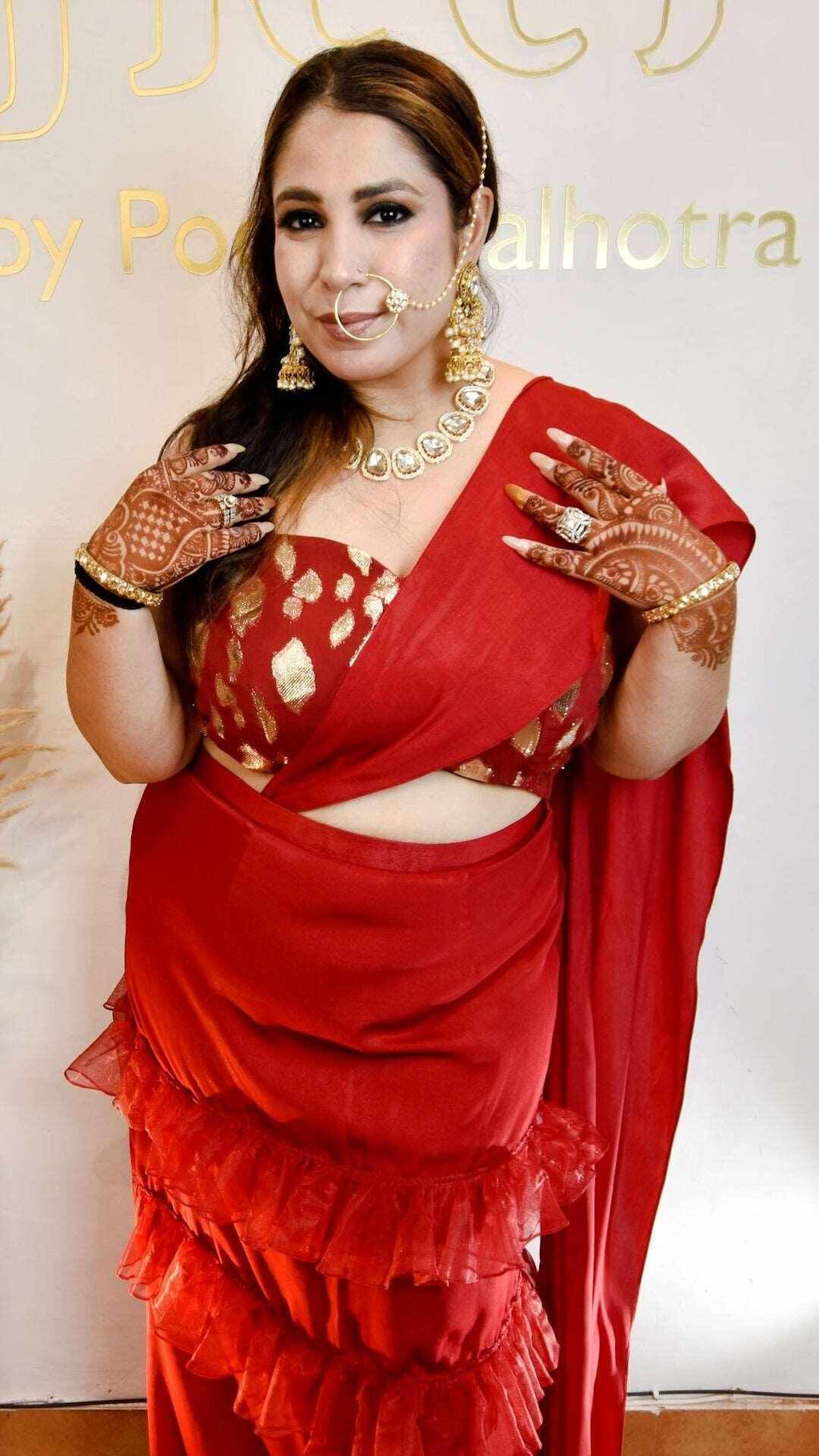 Red Drape Saari - Heer by Pooja