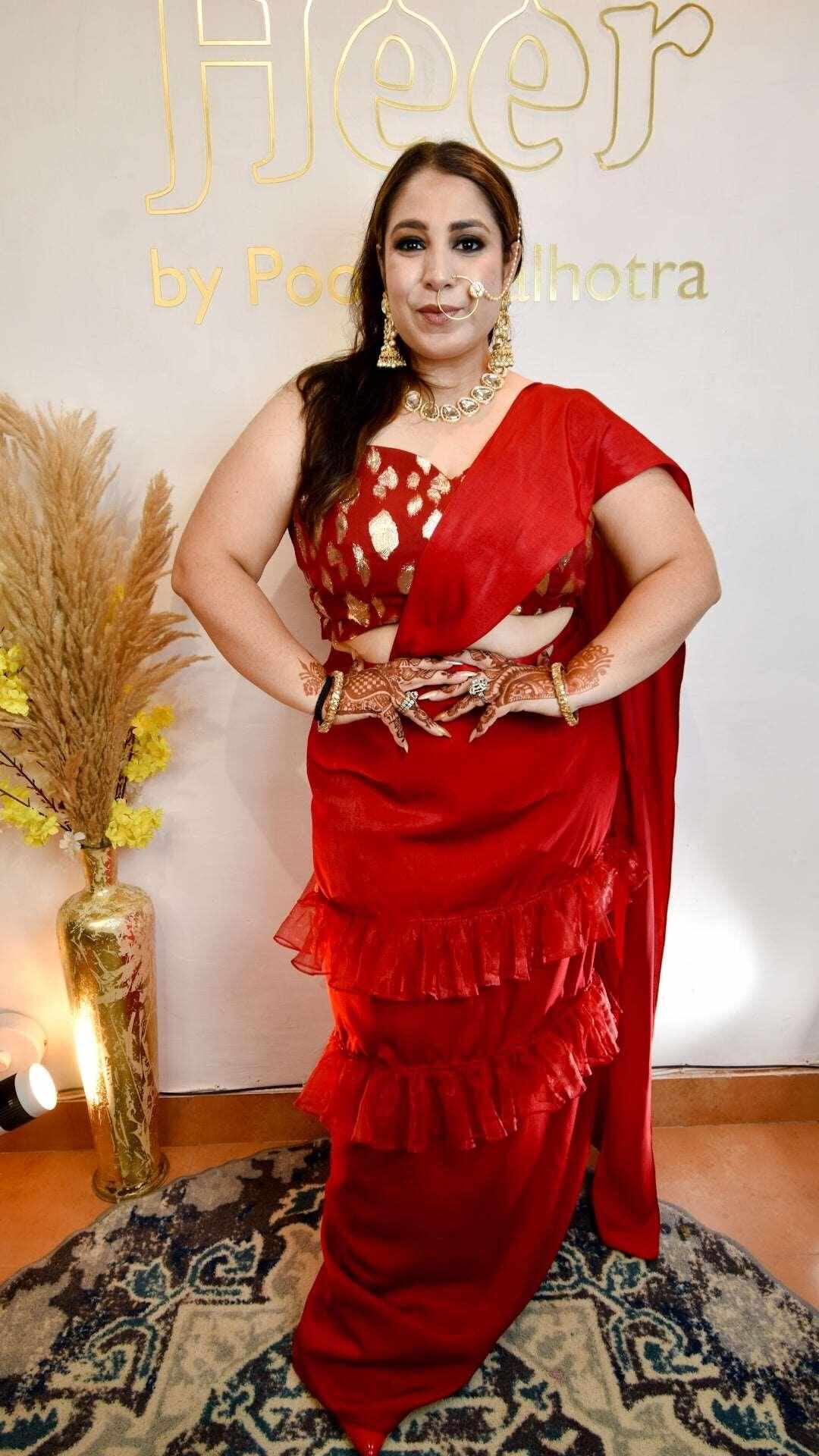 Red Drape Saari - Heer by Pooja