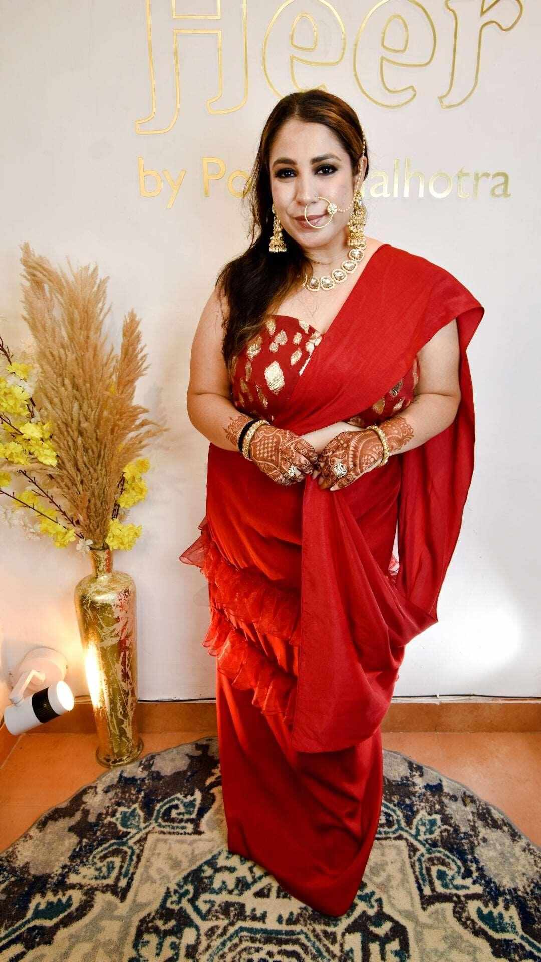 Red Drape Saari - Heer by Pooja