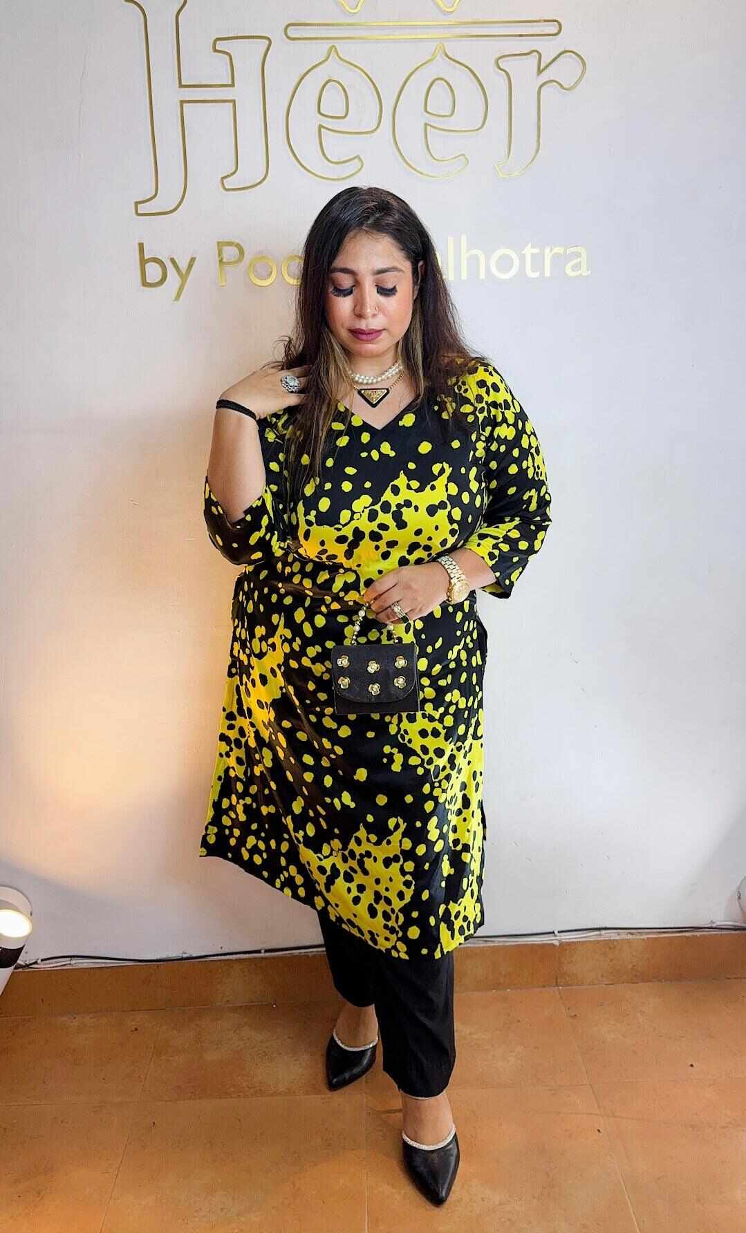Black and yellow satin set Heer by Pooja